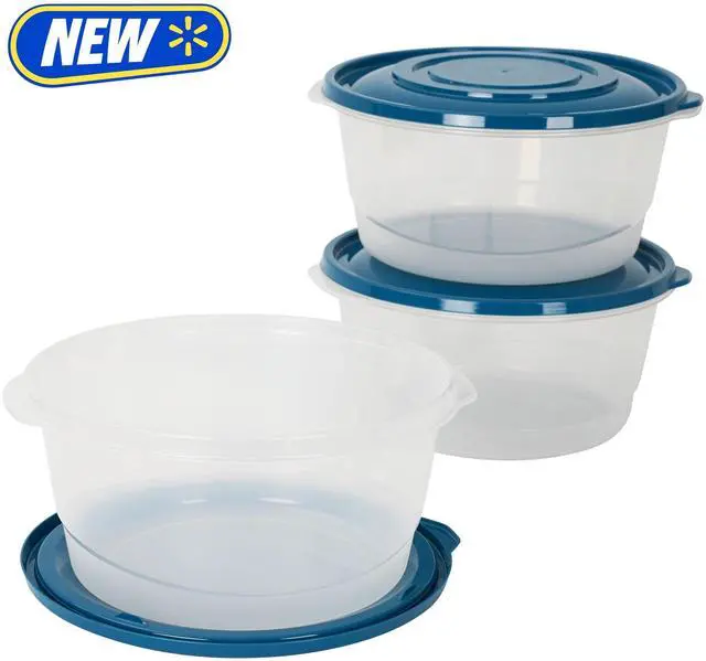 Main image of Mainstays Semi Durable Round 15.7 Cup Food Storage Container, Plastic, 3 Pack, Ideal Use for Meal Prep, Batch Cooking, or Bulk Storage