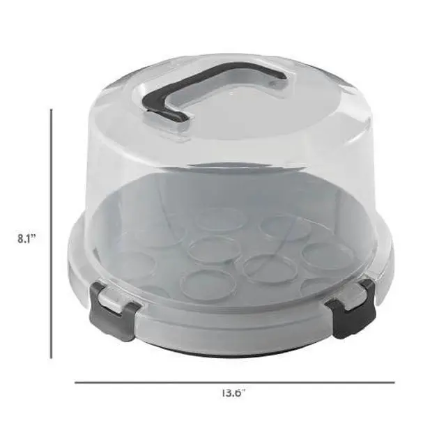 Alt view image 5 of 6 - Mainstays Cake & Cupcake Carrier with Flippable Base, Lid, Handle and Clasps, Gray Plastic