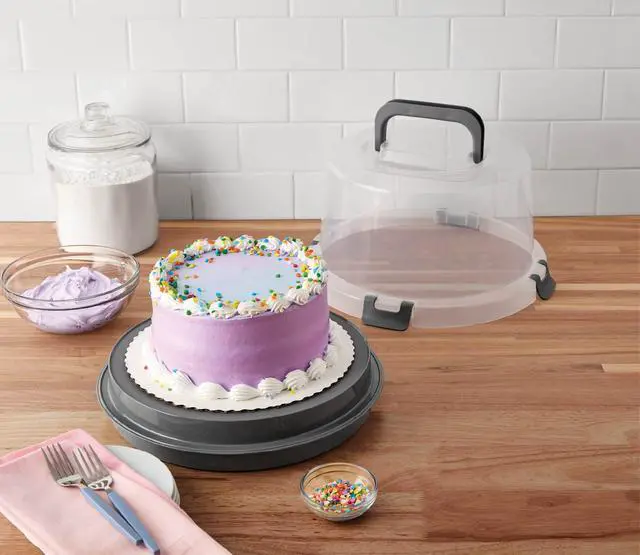 Alt view image 3 of 6 - Mainstays Cake & Cupcake Carrier with Flippable Base, Lid, Handle and Clasps, Gray Plastic