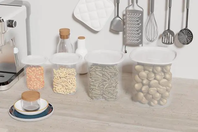 Alt view image 4 of 6 - Mainstays 8-Piece Plastic Pantry Food Storage Container Set, Kitchen Pantry Organizer Canisters for Dry Food Storage and Pantry Organization