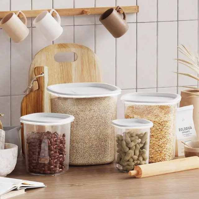 Alt view image 3 of 6 - Mainstays 8-Piece Plastic Pantry Food Storage Container Set, Kitchen Pantry Organizer Canisters for Dry Food Storage and Pantry Organization