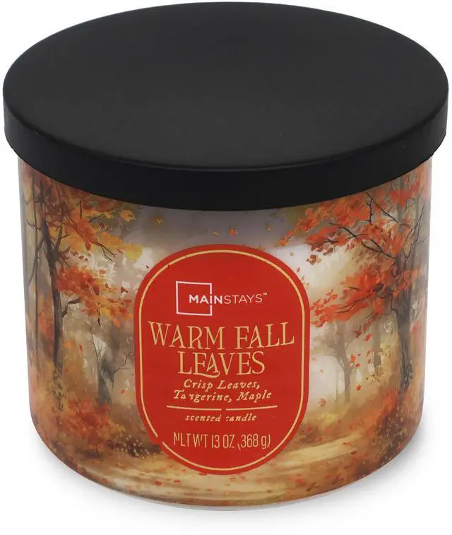 Main image of Mainstays Warm Fall Leaves Scented Candle, 3 Wicks, 13 oz