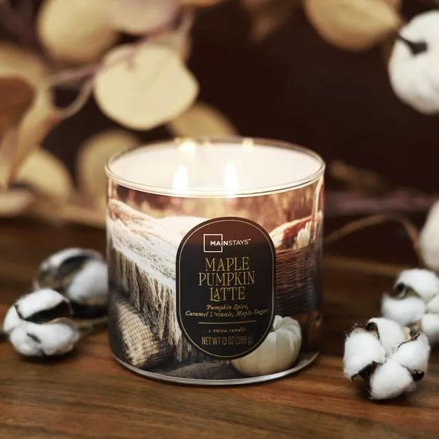 Alt view image 3 of 6 - Mainstays 3-Wick Maple Pumpkin Latte Scented Candle, 13 Ounce