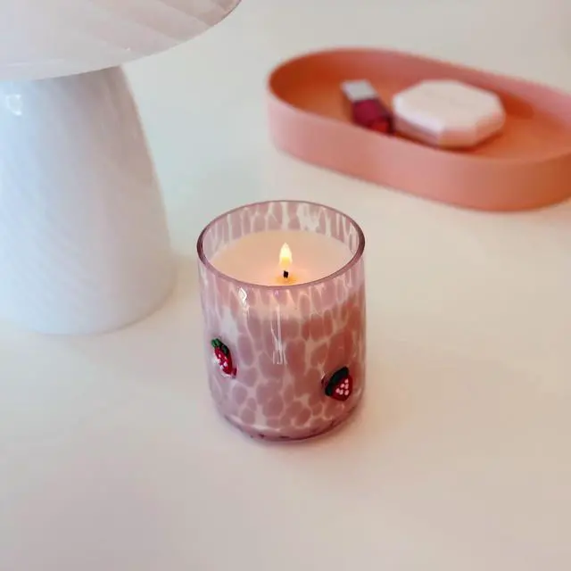 Alt view image 4 of 6 - Mainstays 1-Wick Art Glass Scented Jar Candle, Strawberry Breeze, 8.5 oz