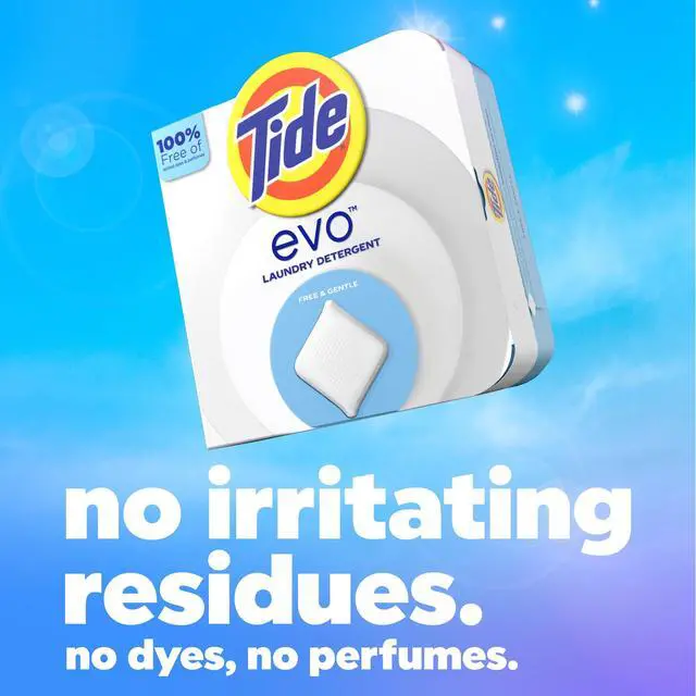 Alt view image 5 of 7 - Tide Evo Free & Gentle Laundry Detergent Tiles, Works on 100% of Common Stains, Unscented, 16 Count