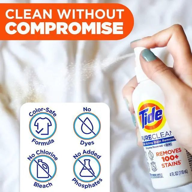 Alt view image 6 of 7 - Tide PureClean Stain Remover, Enzyme Powered, With OXI, Fast-Acting and Color-Safe Formula, 4 fl oz