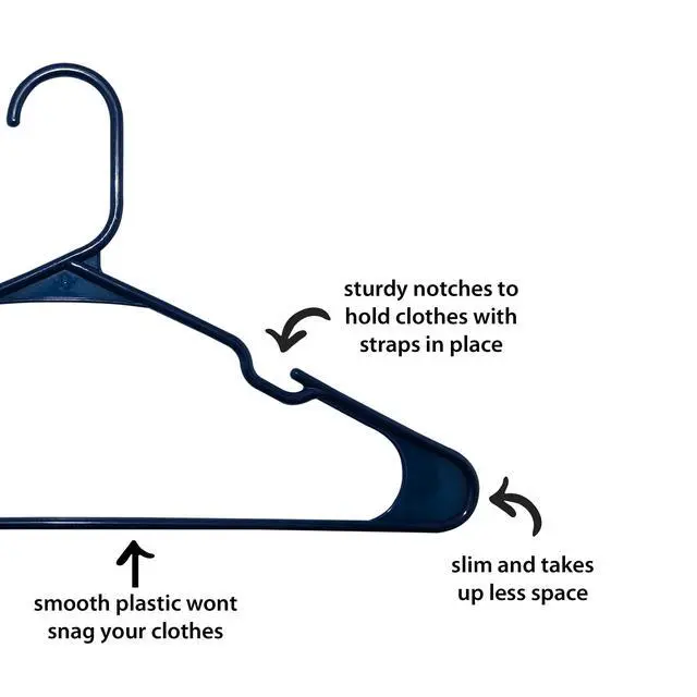 Alt view image 7 of 7 - Mainstays Plastic Notched Adult Hangers for Any Clothing Type, Blue Sapphire 50 Count