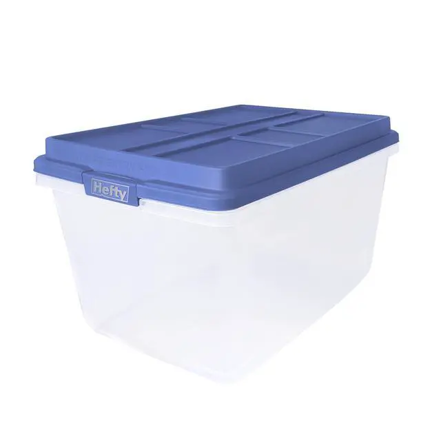 Alt view image 2 of 6 - Hefty HI-RISE 72 Quart Large Latching Storage Bin, Clear Plastic Storage Container with HI-RISE Latch Lid, Blue