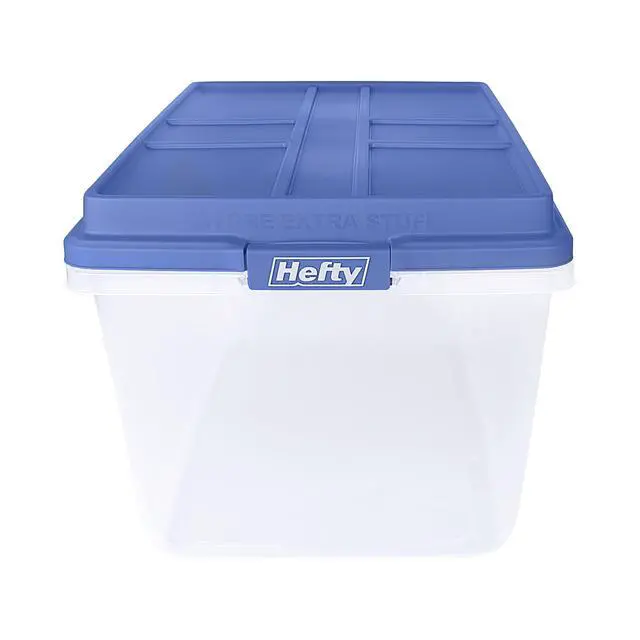 Alt view image 3 of 6 - Hefty HI-RISE 72 Quart Large Latching Storage Bin, Clear Plastic Storage Container with HI-RISE Latch Lid, Blue