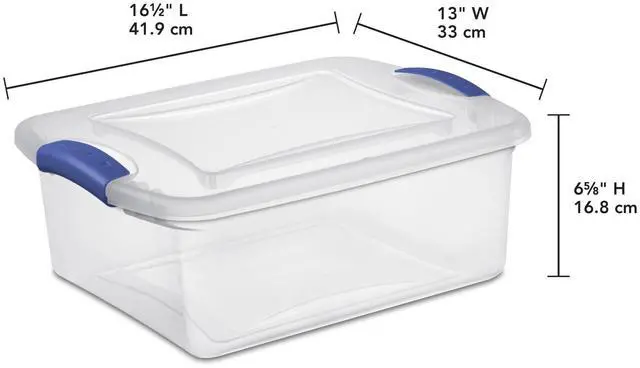 Alt view image 5 of 6 - Sterilite 15 Quart Small Latching Storage Bin, Clear Plastic Storage Container with Latch Lid, Blue