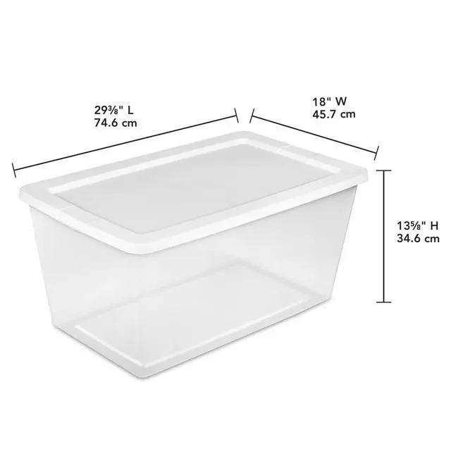 Alt view image 7 of 7 - Sterilite 90 Quart Large Storage Bin, Clear Plastic Storage Container with Snap-On Lid, White