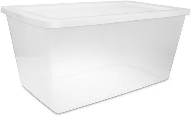 Main image of Sterilite 90 Quart Large Storage Bin, Clear Plastic Storage Container with Snap-On Lid, White