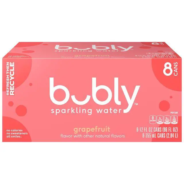 Alt view image 2 of 7 - bubly Sparkling Water,Grapefruit, Zero Sugar & Zero Calories, 12 fl oz, 8 Count