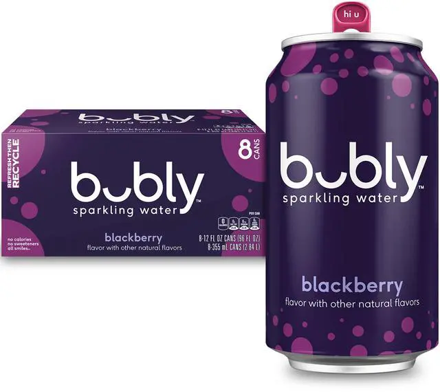 Main image of bubly Sparkling Water, Blackberry, Zero Sugar & Zero Calories, 12 fl oz 8 Count