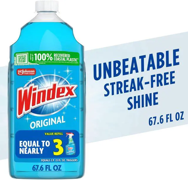 Main image of Windex Glass, Window, and Mirror Cleaner Refill, Original Blue, 67.6 fl oz