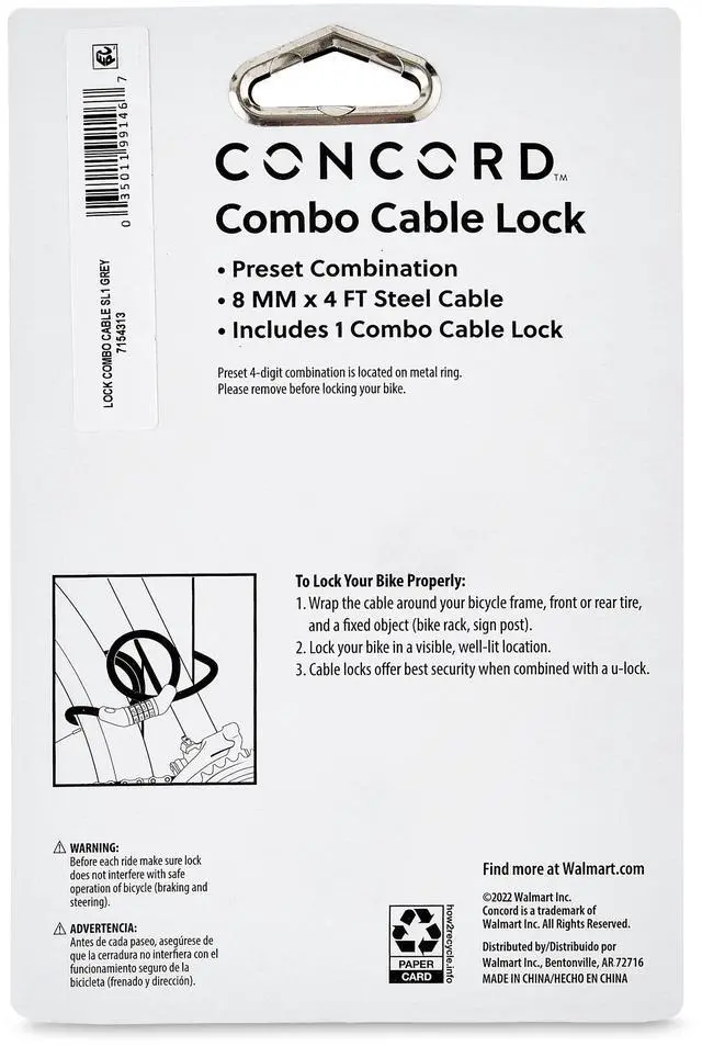 Alt view image 5 of 6 - Concord 8MM Combo Cable Bicycle Lock