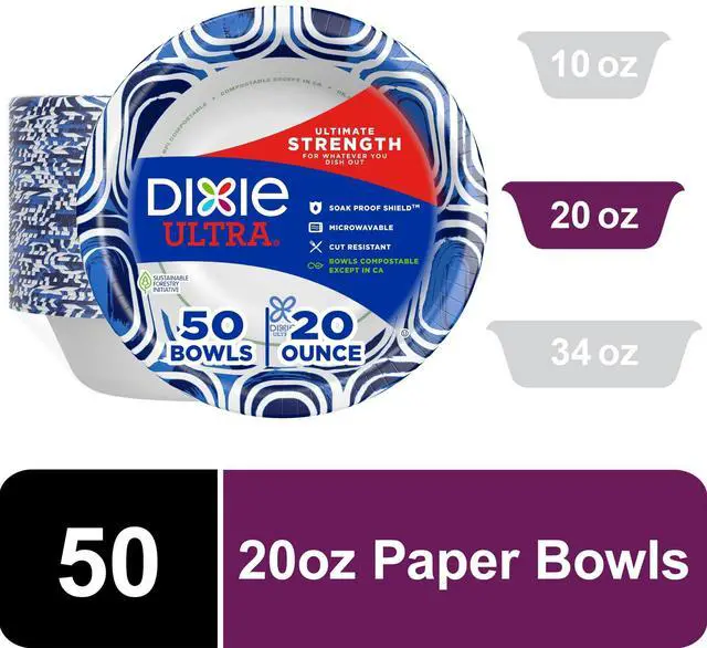 Main image of Dixie Ultra Disposable Paper Bowls, 20 oz, Multi-Color, 50 Count