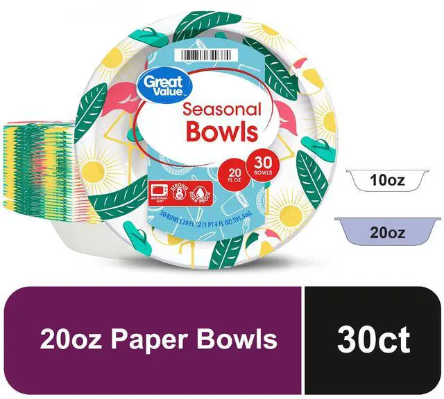 Main image of Great Value Disposable Paper Bowls, Seasonal Design, 20 oz, 30 Count