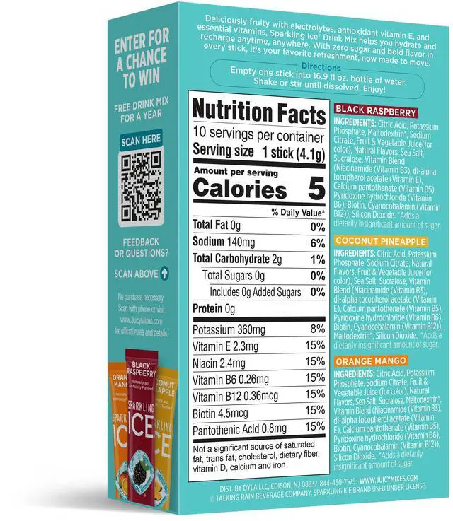Alt view image 3 of 7 - Sparkling Ice Powder Zero Sugar Drink Mix Variety Pack, Orange Mango, Black Raspberry & Coconut Pineapple, 10 Sticks