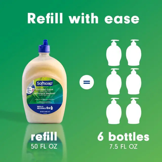 Alt view image 2 of 6 - Softsoap Soothing Clean Liquid Hand Soap with New Easy Pour Spout, Aloe Vera Fresh Scent, 50 fl oz
