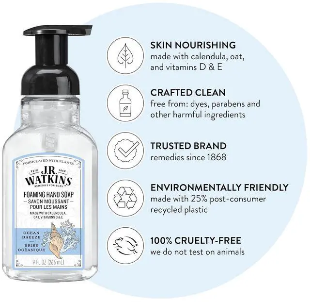 Alt view image 3 of 5 - J.R. Watkins Foaming Hand Soap, Ocean Breeze, Fresh Scent, 9 fl oz