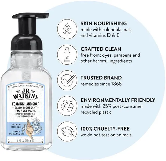 Alt view image 5 of 5 - J.R. Watkins Foaming Hand Soap, Ocean Breeze, Fresh Scent, 9 fl oz