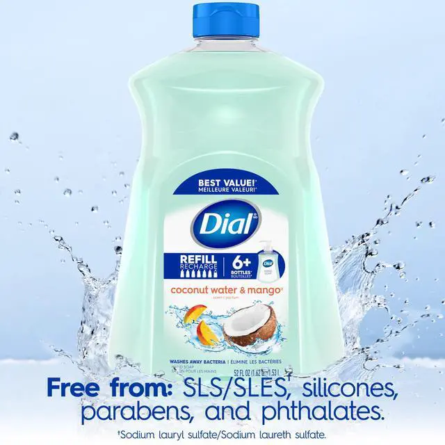 Alt view image 5 of 6 - Dial Clean + Gentle Liquid Hand Soap Refill, Coconut Water & Mango Gentle Hand Soap, 52 oz