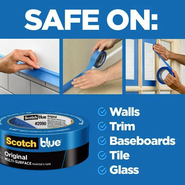 Alt view image 7 of 7 - Scotch Blue Painter's Tape, 0.94 in. x 60 yd., 2 Pack, Original Multi-Surface, Paint Supplies