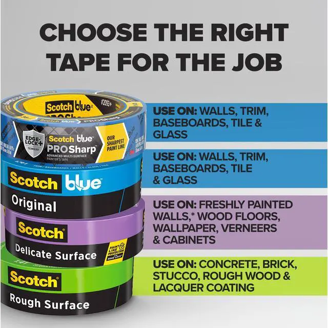 Alt view image 5 of 7 - Scotch Blue Painter's Tape, 0.94 in. x 60 yd., 2 Pack, Original Multi-Surface, Paint Supplies