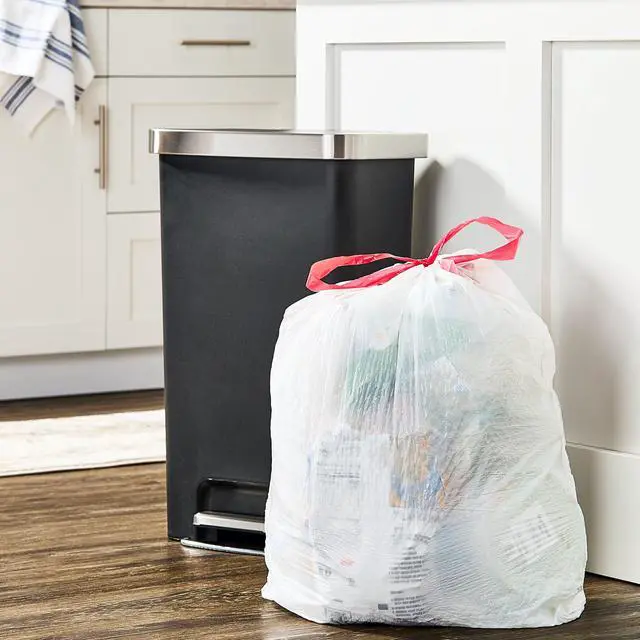 Alt view image 6 of 7 - Great Value 13 gal Strong Flex Tall Kitchen Drawstring Bags, Unscented, 20 Bags