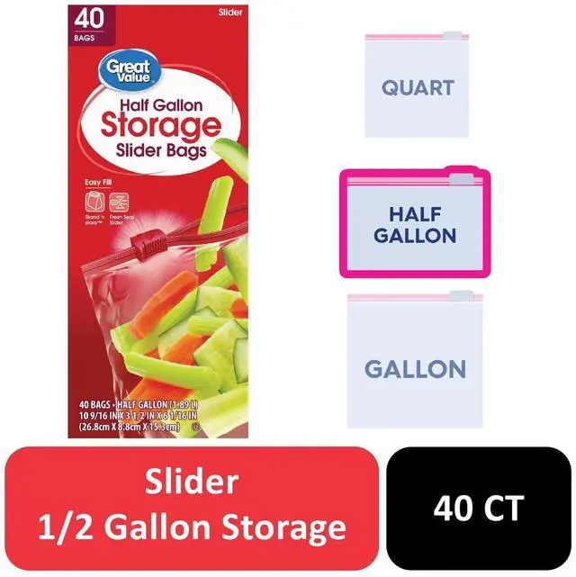 Main image of Great Value Half Gallon Slider Storage Bags, 40 Count