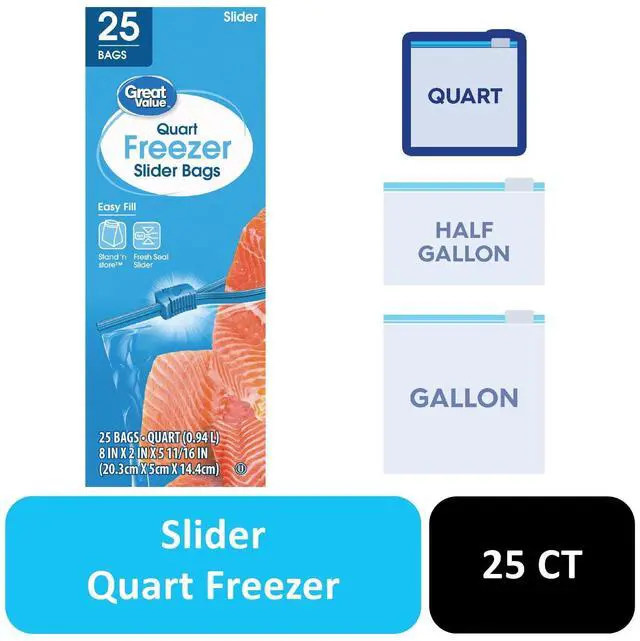 Main image of Great Value Freezer Guard Slider Zipper Bags, Quart Freezer, 25 Count