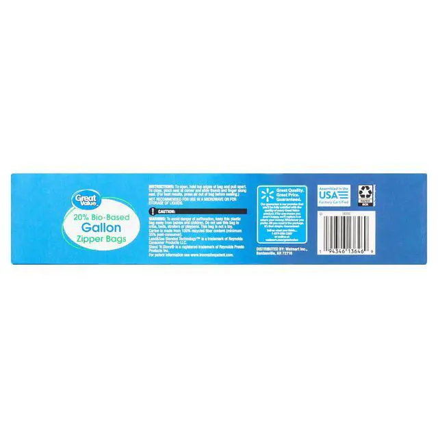 Alt view image 5 of 7 - Great Value Reclosable Gallon Food Storage Bags, Made with 20% Plant and Ocean Materials, 20 Count