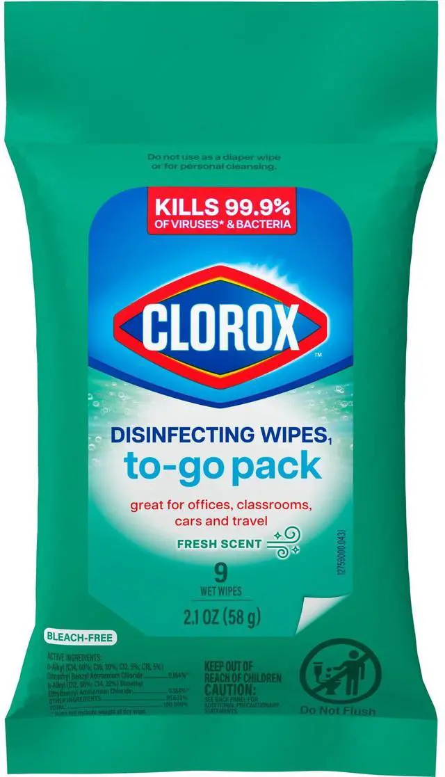 Alt view image 2 of 6 - (3 pack) Clorox Disinfecting Cleaning Wipes To Go Pack, Bleach Free, Fresh Scent, 9 Count