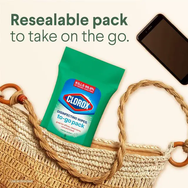 Alt view image 4 of 6 - (3 pack) Clorox Disinfecting Cleaning Wipes To Go Pack, Bleach Free, Fresh Scent, 9 Count