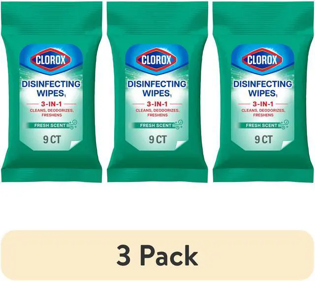 Main image of (3 pack) Clorox Disinfecting Cleaning Wipes To Go Pack, Bleach Free, Fresh Scent, 9 Count