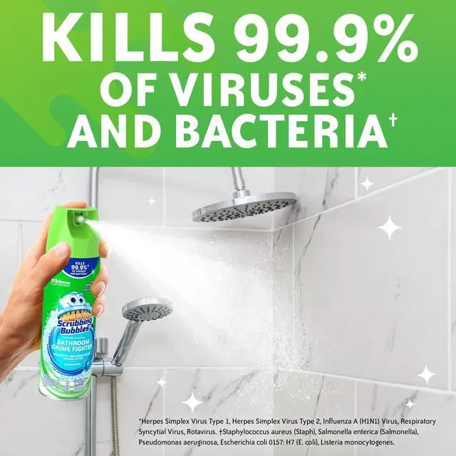 Alt view image 4 of 7 - Scrubbing Bubbles Disinfectant Bathroom Shower & Tub Cleaner Grime Fighter Aerosol Spray, Rainshower, 20 oz