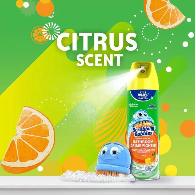 Alt view image 2 of 7 - Scrubbing Bubbles Disinfectant Bathroom Shower & Tub Cleaner Grime Fighter Aerosol Spray, Citrus, 20 oz