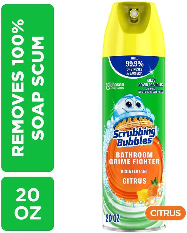 Main image of Scrubbing Bubbles Disinfectant Bathroom Shower & Tub Cleaner Grime Fighter Aerosol Spray, Citrus, 20 oz