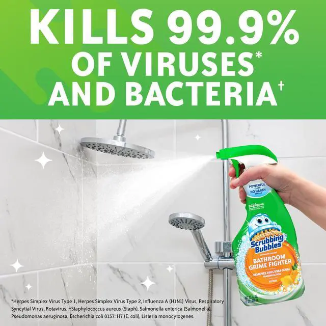 Alt view image 5 of 6 - Scrubbing Bubbles Disinfectant Bathroom Shower & Tub Cleaner Grime Fighter Spray, Citrus, 32 oz