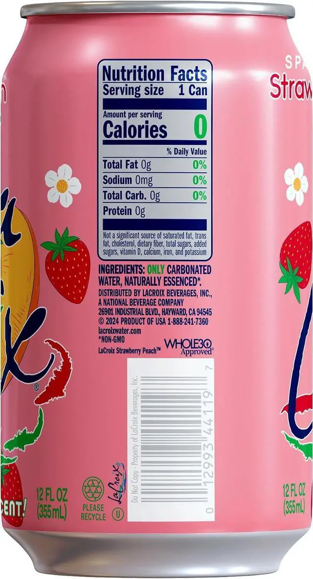 Alt view image 4 of 7 - LaCroix Strawberry Peach, Sparkling Water, 8 Pack, 12 oz Cans