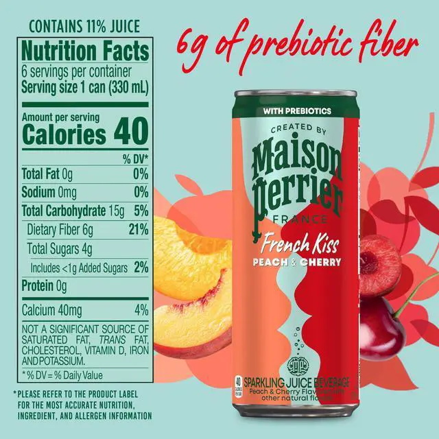 Alt view image 2 of 6 - Maison Perrier French Kiss Sparkling Juice Beverage, Peach & Cherry Flavors with Real Fruit Juices, 6 Pack 66.9 fl oz