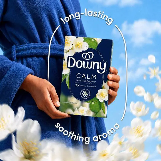 Alt view image 4 of 7 - Downy CALM, Mega Dryer Sheets, White Tea & Bergamot, 55 Count