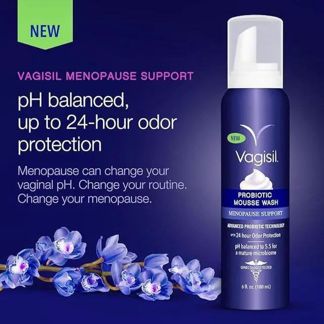 Alt view image 2 of 6 - Vagisil Menopause Support Probiotic Mousse Wash, pH Balanced, Sulfate-Free, Gentle Formula, 6 fl oz