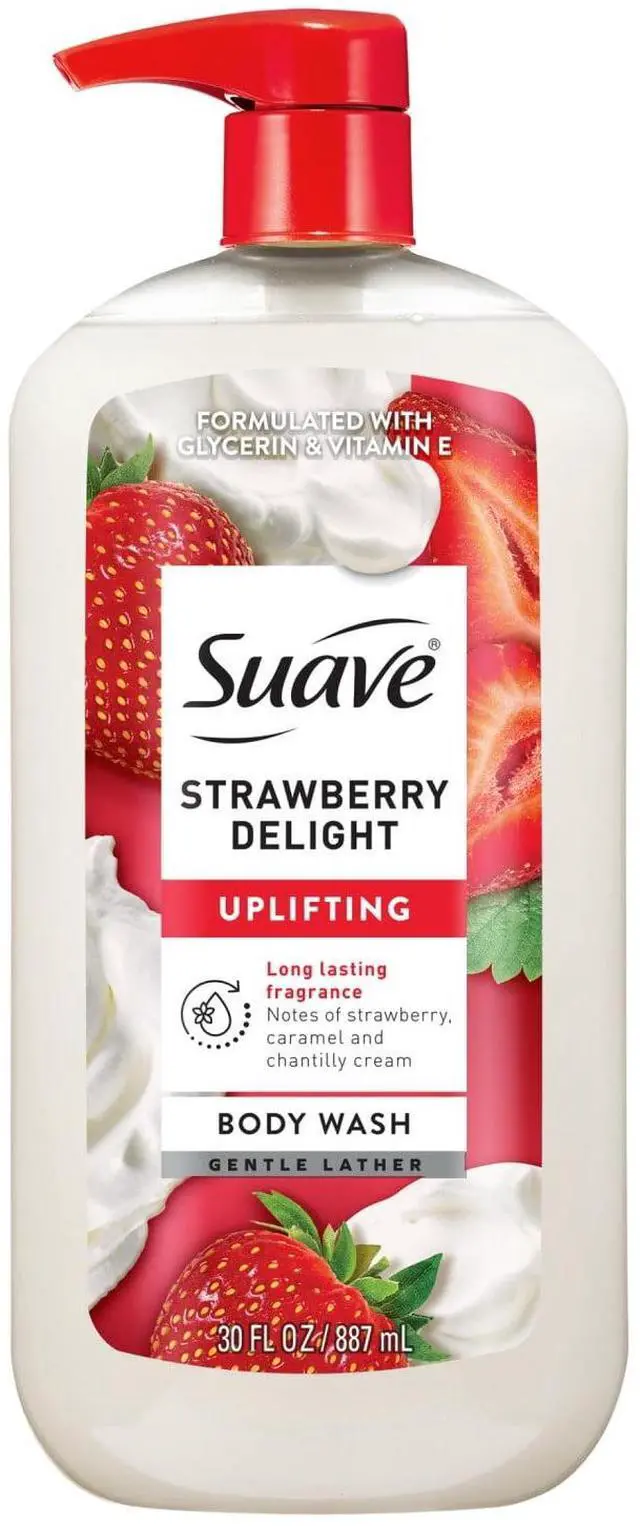 Main image of Suave Strawberry Delight Uplifting Body Wash, with Glycerin & Vitamin E, 30 fl oz Pump
