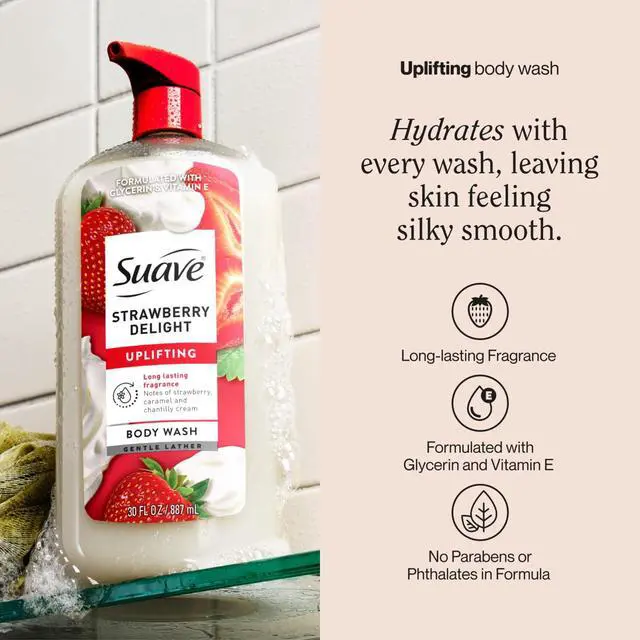 Alt view image 5 of 6 - Suave Strawberry Delight Uplifting Body Wash, with Glycerin & Vitamin E, 30 fl oz Pump