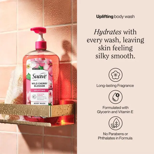 Alt view image 5 of 6 - Suave Wild Cherry Blossom Moisturizing Body Wash with Glycerin & Vitamin E, 30 FL OZ Pump