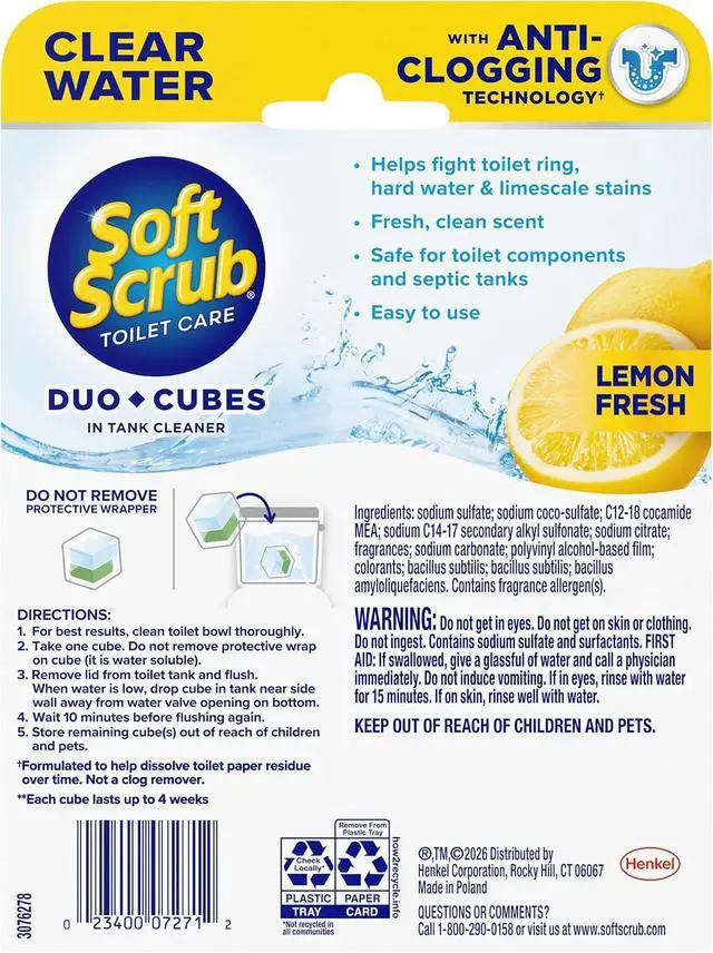 Alt view image 6 of 6 - Soft Scrub In-Tank Toilet Cleaner Duo-Cubes, Lemon Fresh, Yellow, 4 Ct