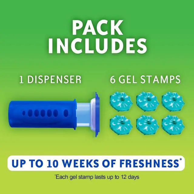 Alt view image 5 of 6 - Scrubbing Bubbles Fresh Gel Toilet Bowl Cleaning Stamps, Helps Keep Toilet Clean and Helps Prevent Limescale & Rings, Berry Burst Scent, 1 Dispenser with 6 Fresh Gel Stamps
