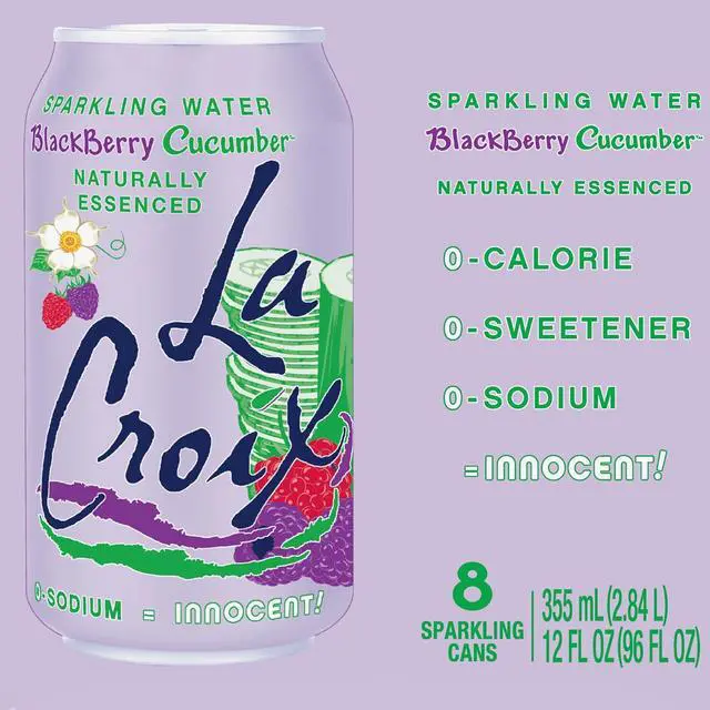 Alt view image 3 of 6 - La Croix Sparkling Water, Blackberry Cucumber, 8-Pack Zero Sugar, Zero Calories, Zero Sodium